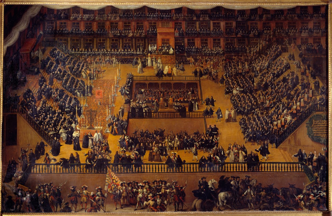 Priser på inkvisisjon: "" Autodafe på Plaza Mayor i Madrid i nærvær av Charles II (Carlos II av Francisco Rizi