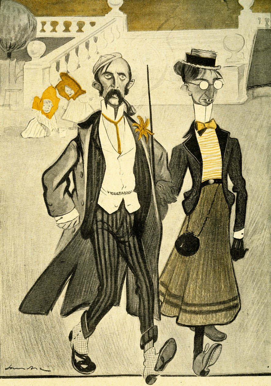 Et engelsk par i Frankrike som ble hånet for sin merkelige motesans, 1903 av Francisco Sancha y Lengo