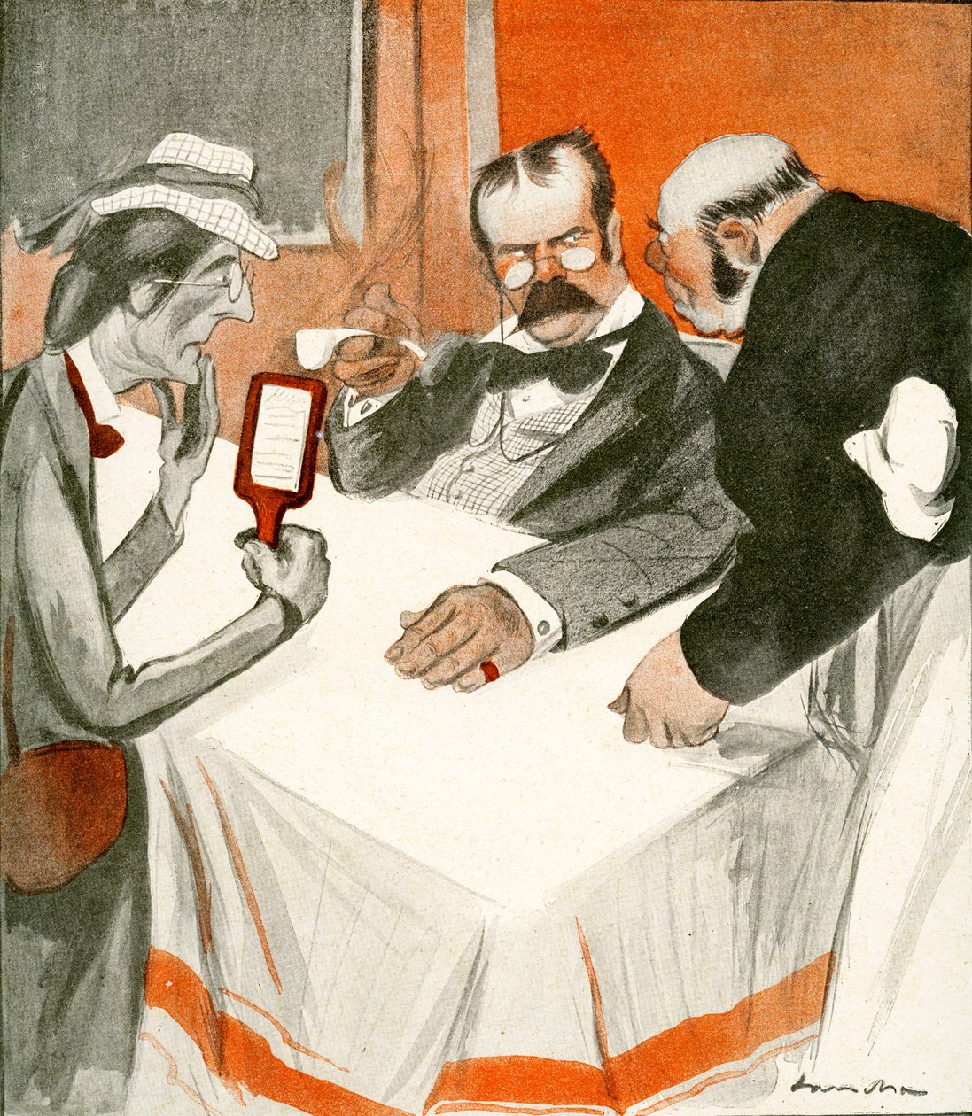 Et engelsk par som sliter med menyen på en fransk restaurant, 1903 av Francisco Sancha y Lengo