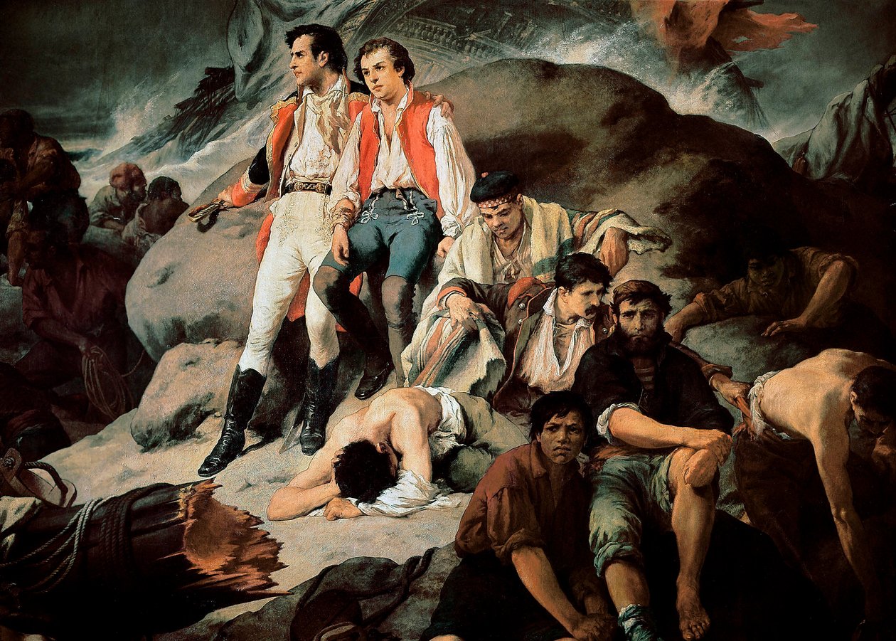 Slaget ved Trafalgar i 1805. Detalj fra et maleri av Francisco Sans Cabot (1834-1881). 1862. Madrid. Senatets palass av Francisco Sans y Cabot
