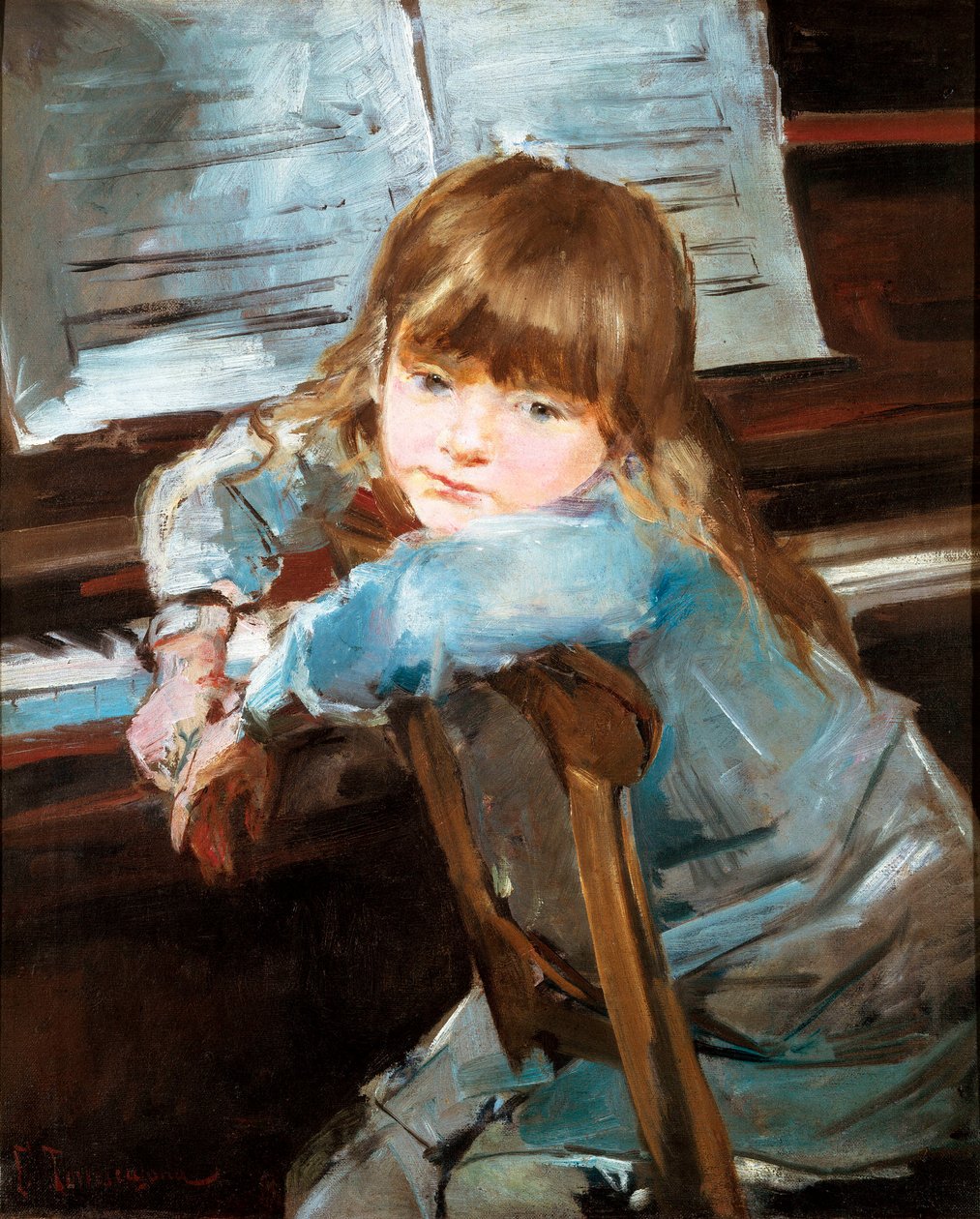 Nina ante el piano (Nina foran pianoet). Maleri av Francesc Torrescassana (1845-1918) av Francisco Torrescassana