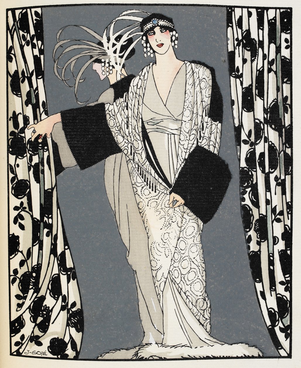 Blanc et noir. En kvinne iført et kostyme designet i 1855 av John Redfern, illustrasjon fra 