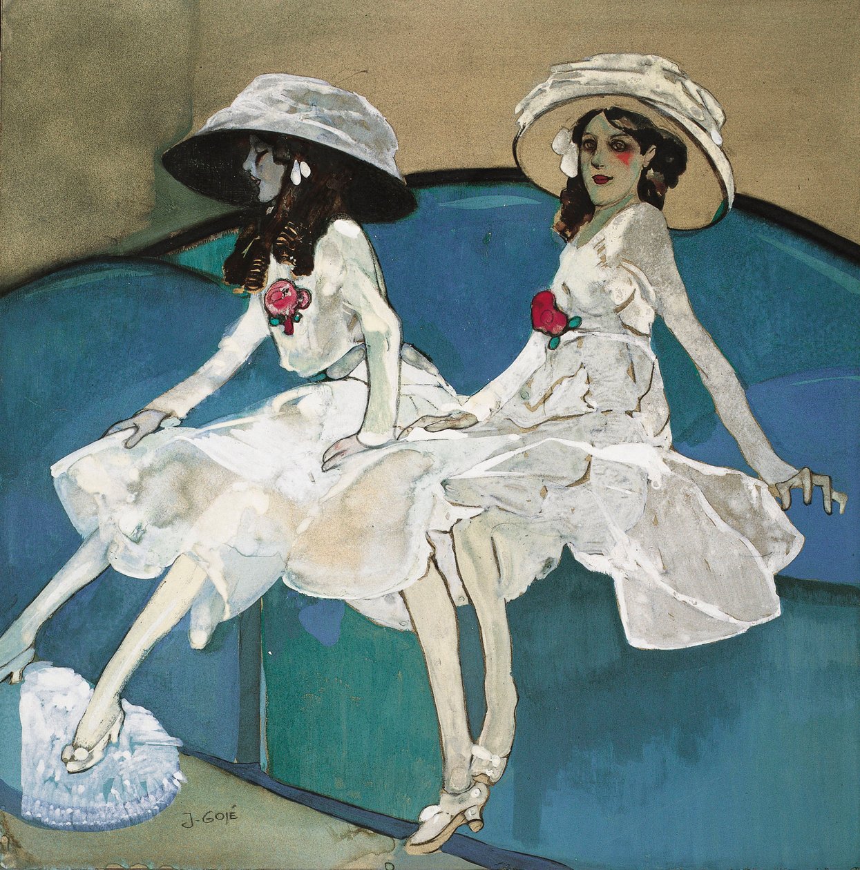 Deux soeurs - To søstre - Maleri av Xavier Gose (1876-1915), ca. 1910 – Olje på lerret – Catalonias nasjonale kunstmuseum, Barcelona av Francisco Xavier Gose