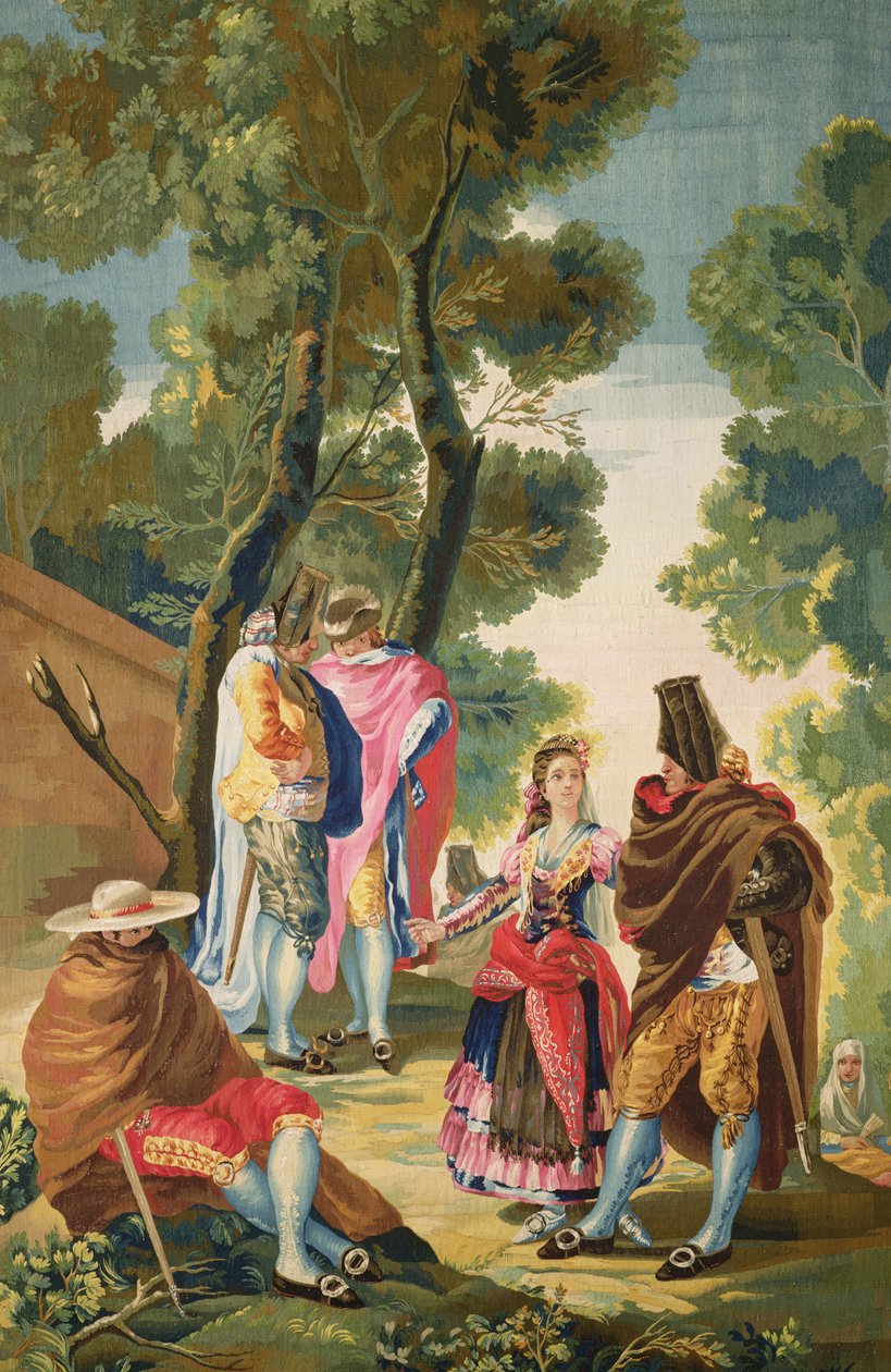 A Maja and the Masked Men , ca. 1777 (teppe) av Francisco de Goya