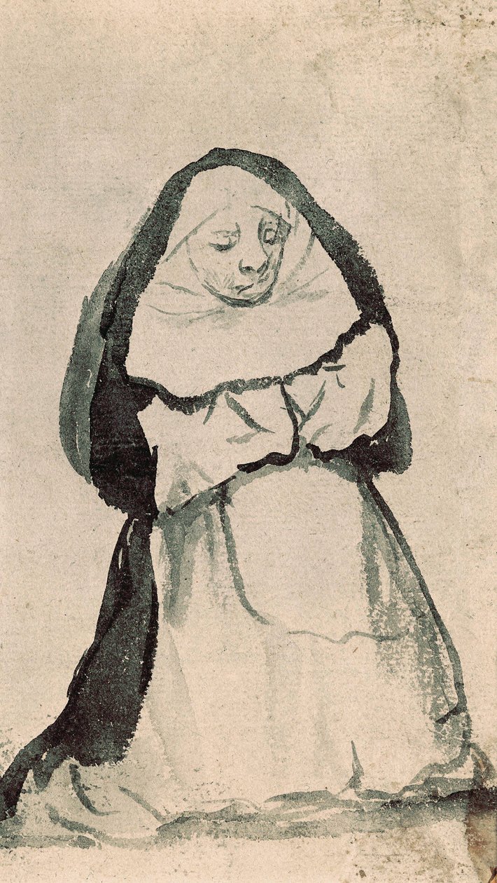 En knelende nonne i bønn, tidlig på 1800-tallet (tegning) av Francisco de Goya