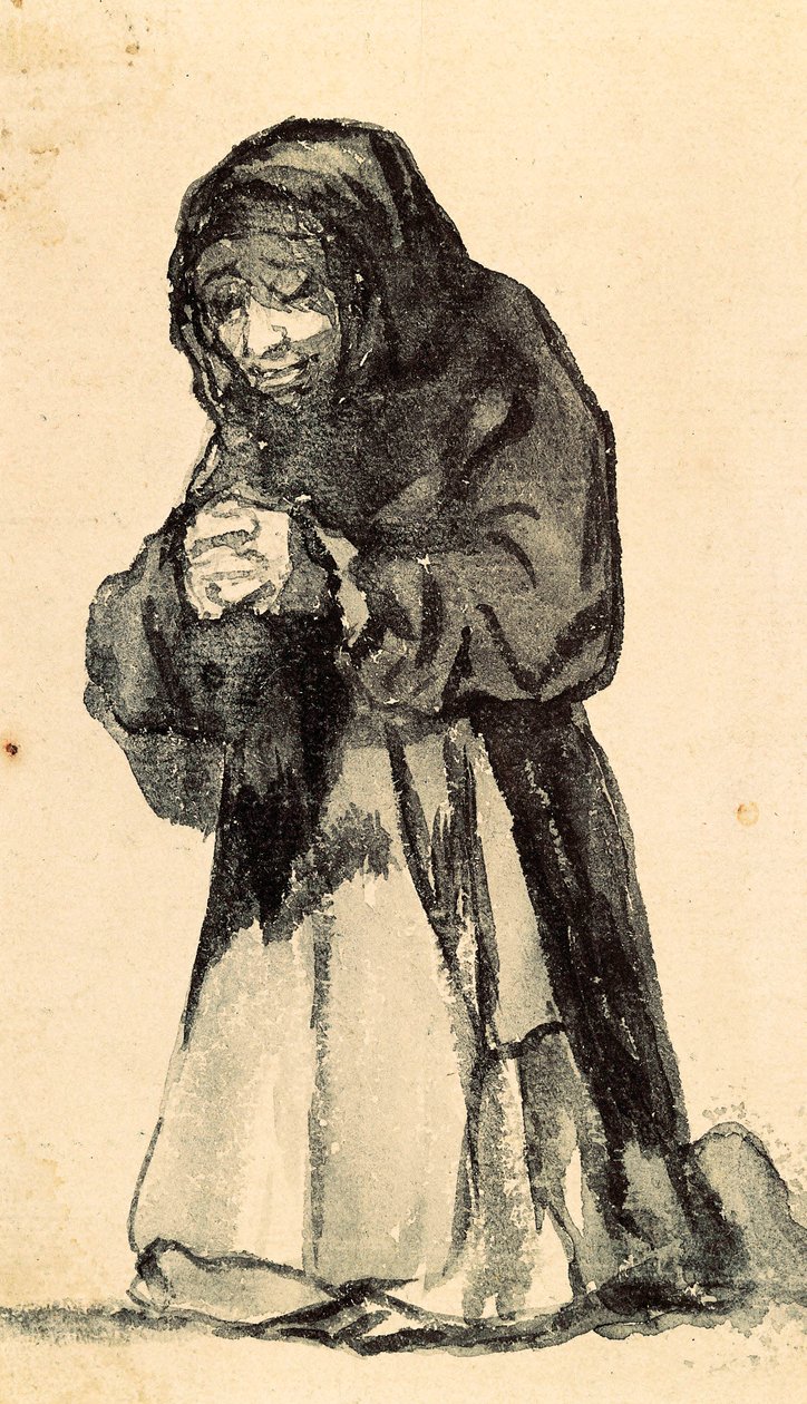 En gammel kvinne som kneler i bønn, tidlig på 1800-tallet (tegning) av Francisco de Goya