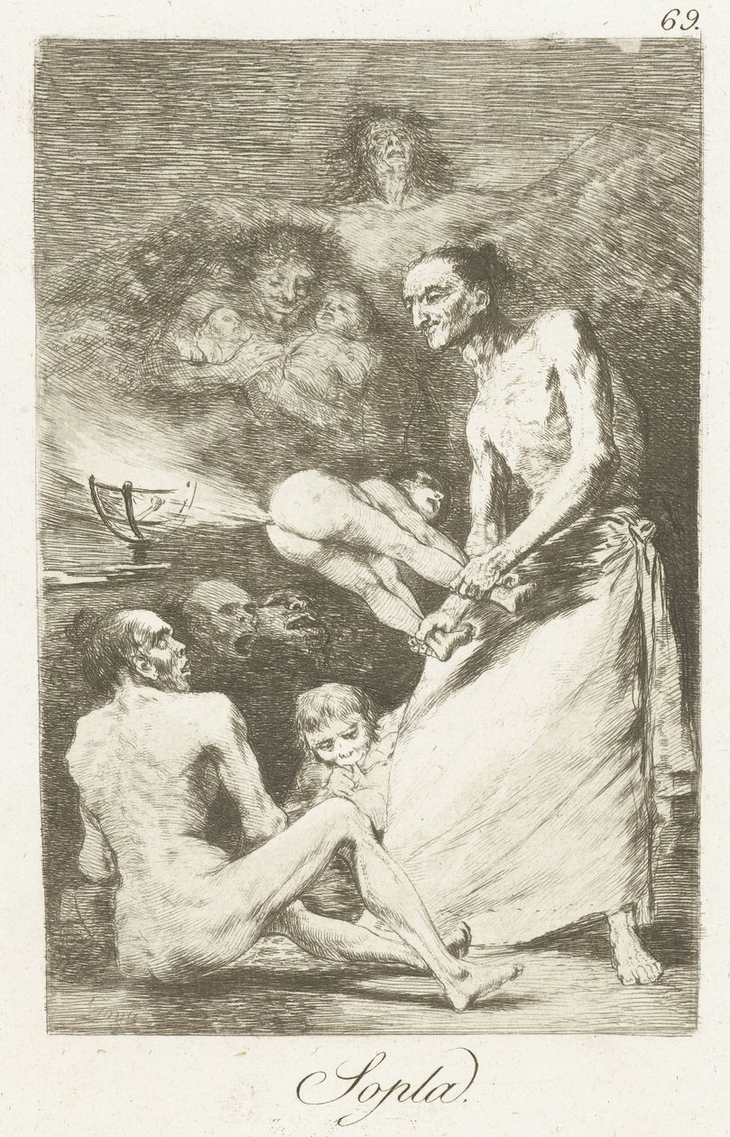 Blaas Sopla (tittel på objekt) Los Caprichos (serietittel) av Francisco de Goya