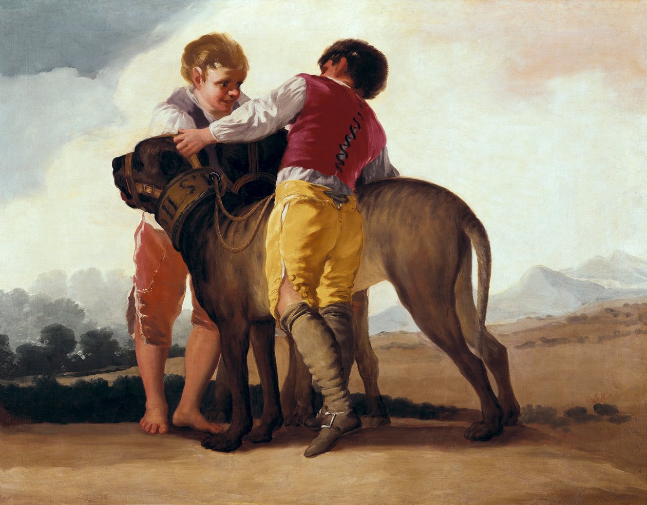 Gutter med mastiff, ca. 1786 (olje på papp) av Francisco de Goya