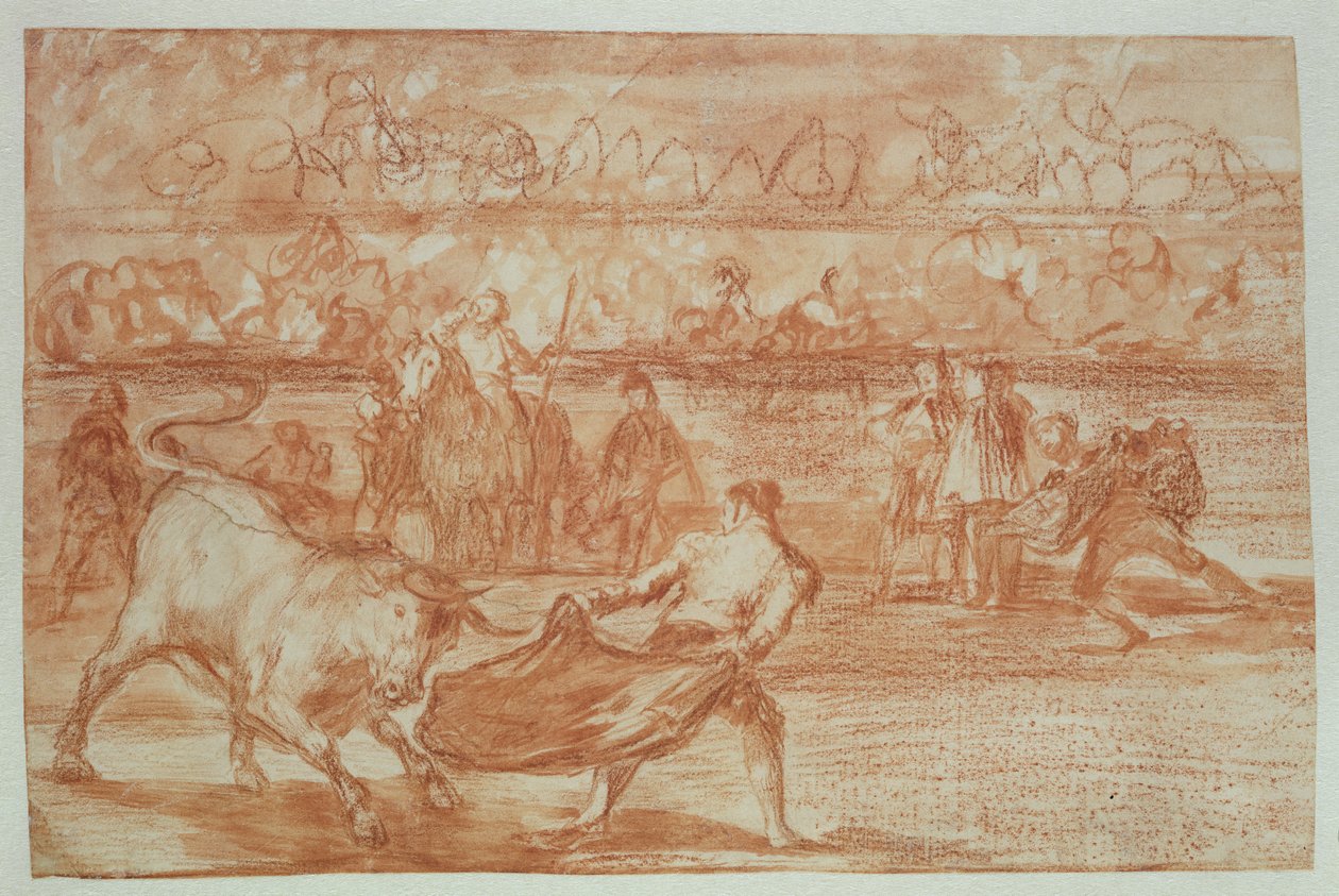 Tyrefekting, 1815-16 (rødt kritt på papir) av Francisco de Goya