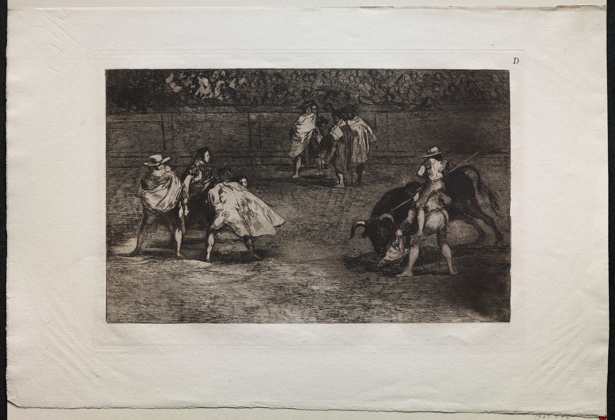 Tyrefekter: En tyrefekter montert på skuldrene til en assistent, spydende en okse av Francisco de Goya