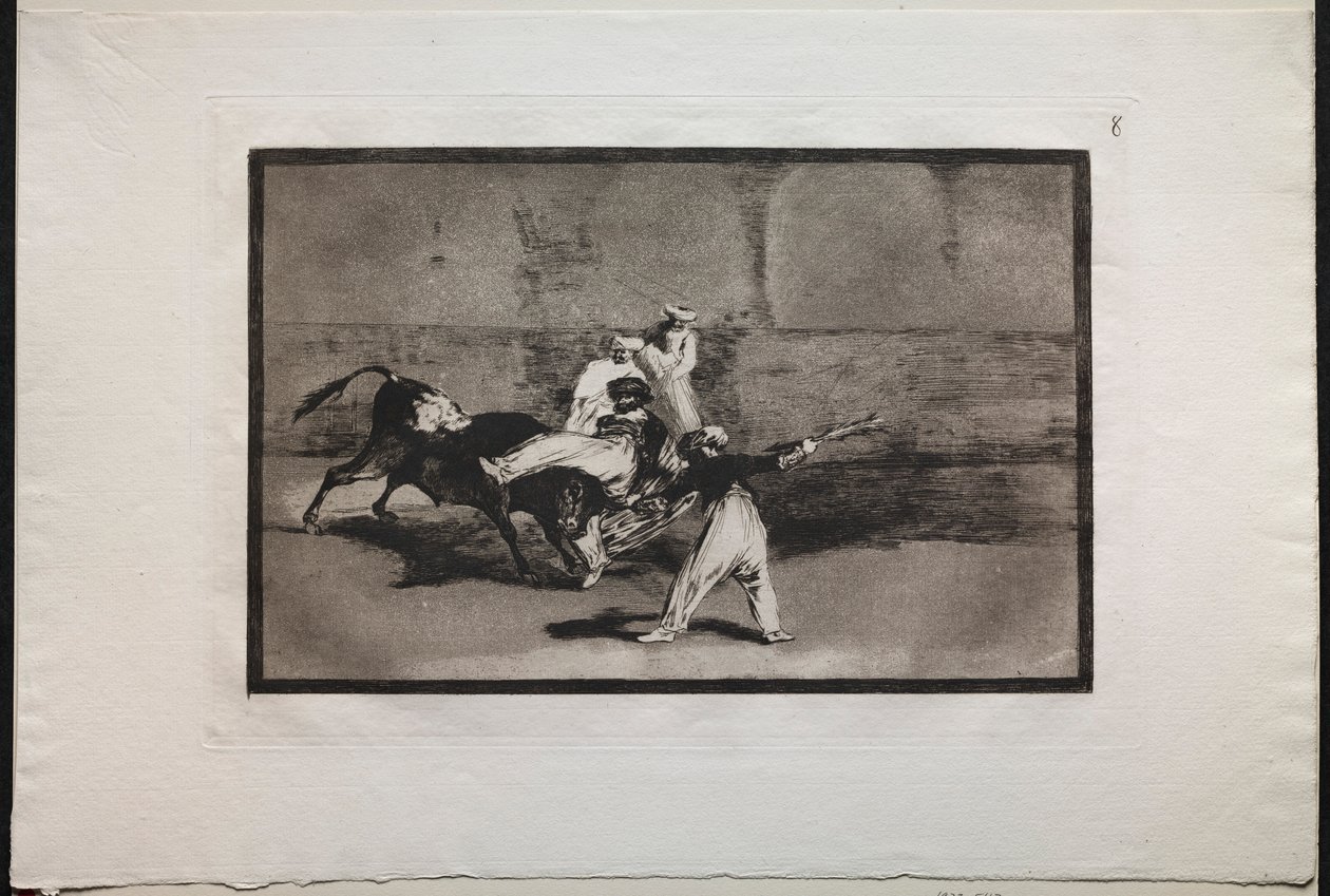 Bullfights: A Moor Catught by a Bull in the Ring, 1876. av Francisco de Goya