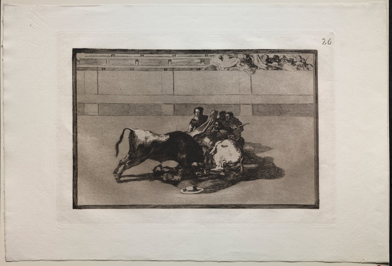 Bullfights: A Picador is Unhorsed and Falls Under the Bull av Francisco de Goya
