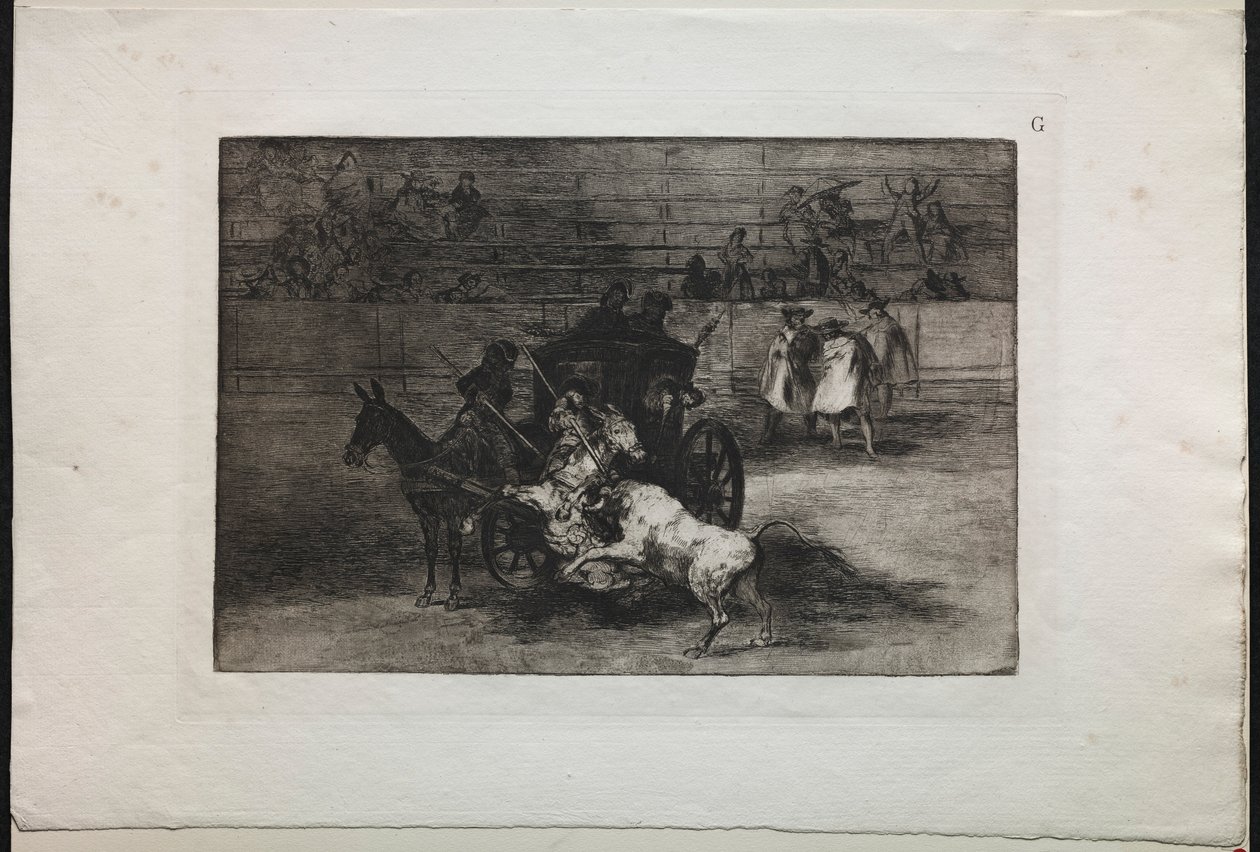 Bullfights: Fight in a Carriage Harnessed to Two Mules, 1876. av Francisco de Goya