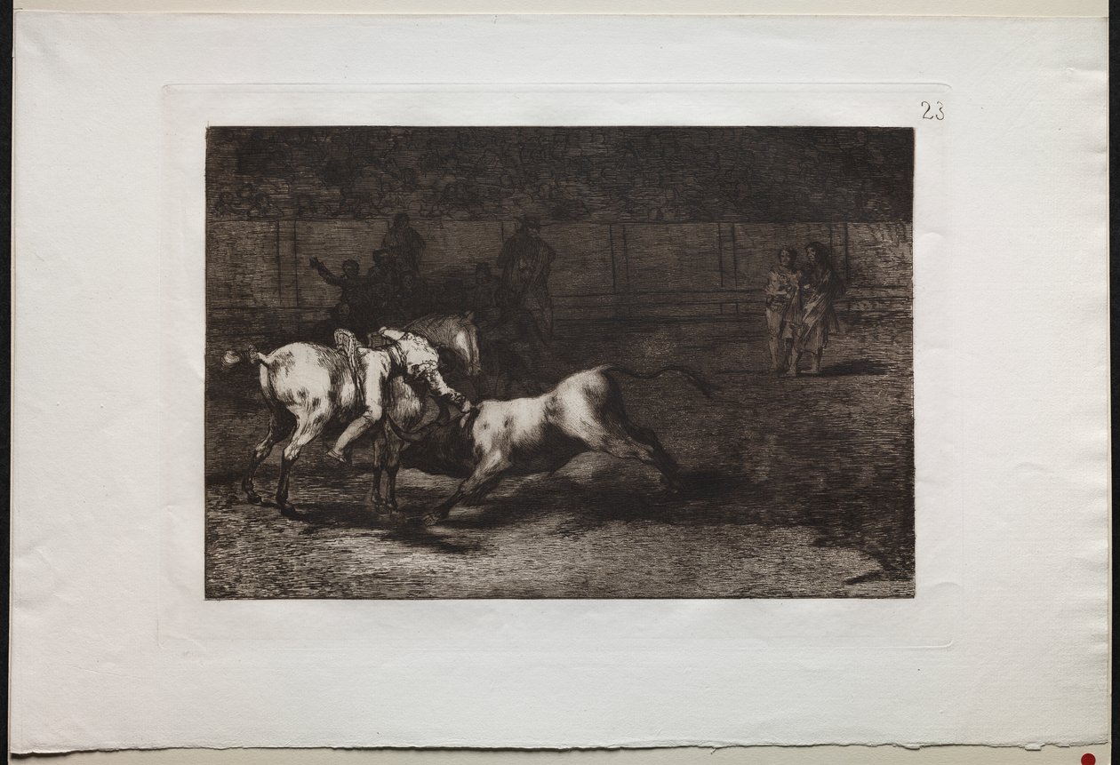 Tyrekamp: Mariano Ceballos, Alias the Indian, Kills the Bull From his Horse av Francisco de Goya