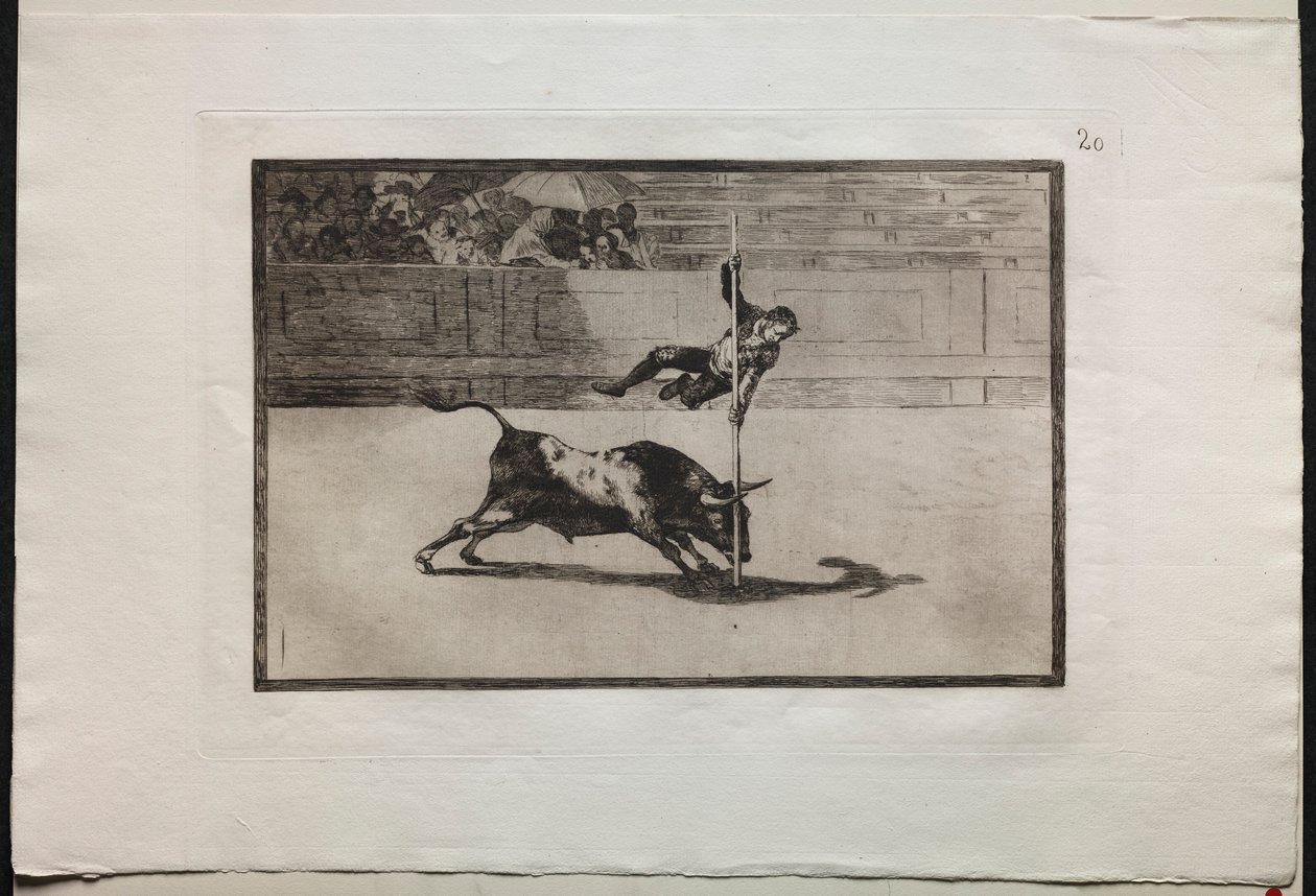 Tyrekamp: Agility and Audacity of Juanito Apinani in the Ring at Madrid, 1876. av Francisco de Goya