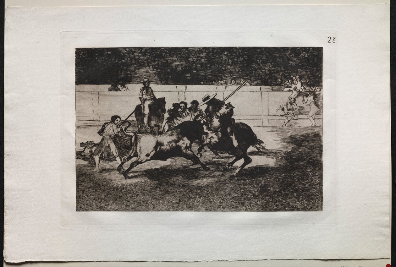 Bullfights: The Forceful Rendon Stabs a Bull with the Pique, From which Pass he died..., 1876. av Francisco de Goya