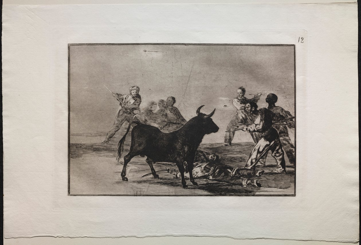 Bullfights: The Rabble Hamstringing the Bull with Lances, Sigds, Banderillas and Other Arms, 1876. av Francisco de Goya