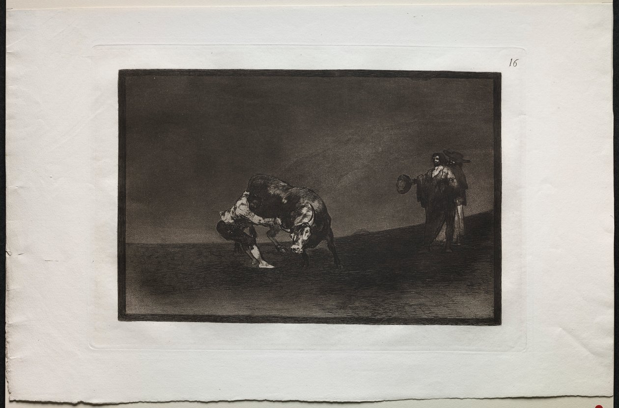Tyrekamp: Den samme mannen kaster en okse i ringen i Madrid, 1876. av Francisco de Goya
