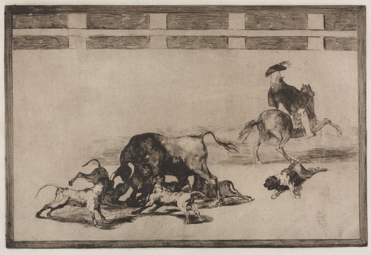 Bullfights: They Loose Dogs on the Bull, 1876. av Francisco de Goya
