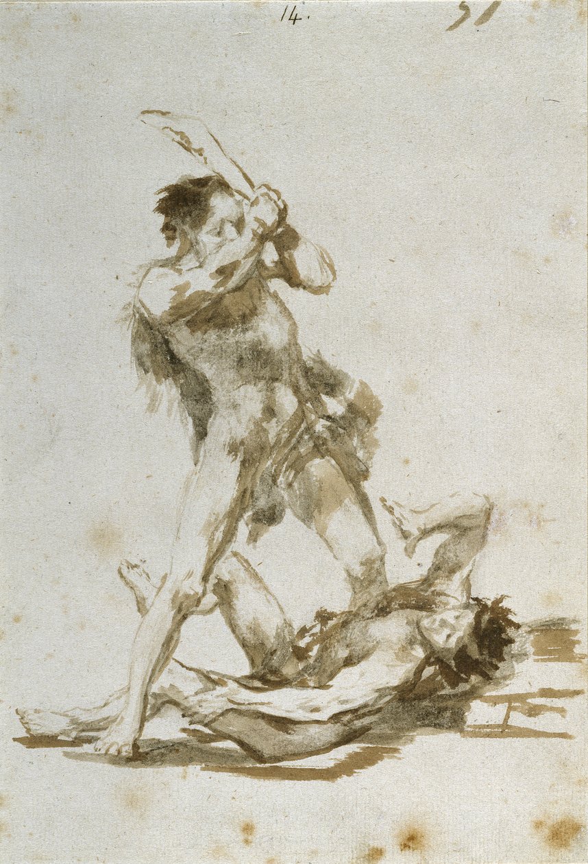 Kain og Abel (børste og brun vask på papir) av Francisco de Goya