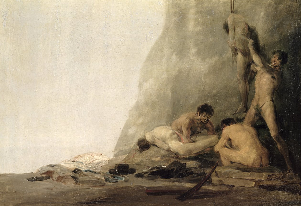 Kannibaler som forbereder ofrene sine, eller kroppene til Jean de Brebeuf og Gabriel Lallemant som ble flådd av Iroquois i 1649, ca. 1800-08 (par 83792) av Francisco de Goya