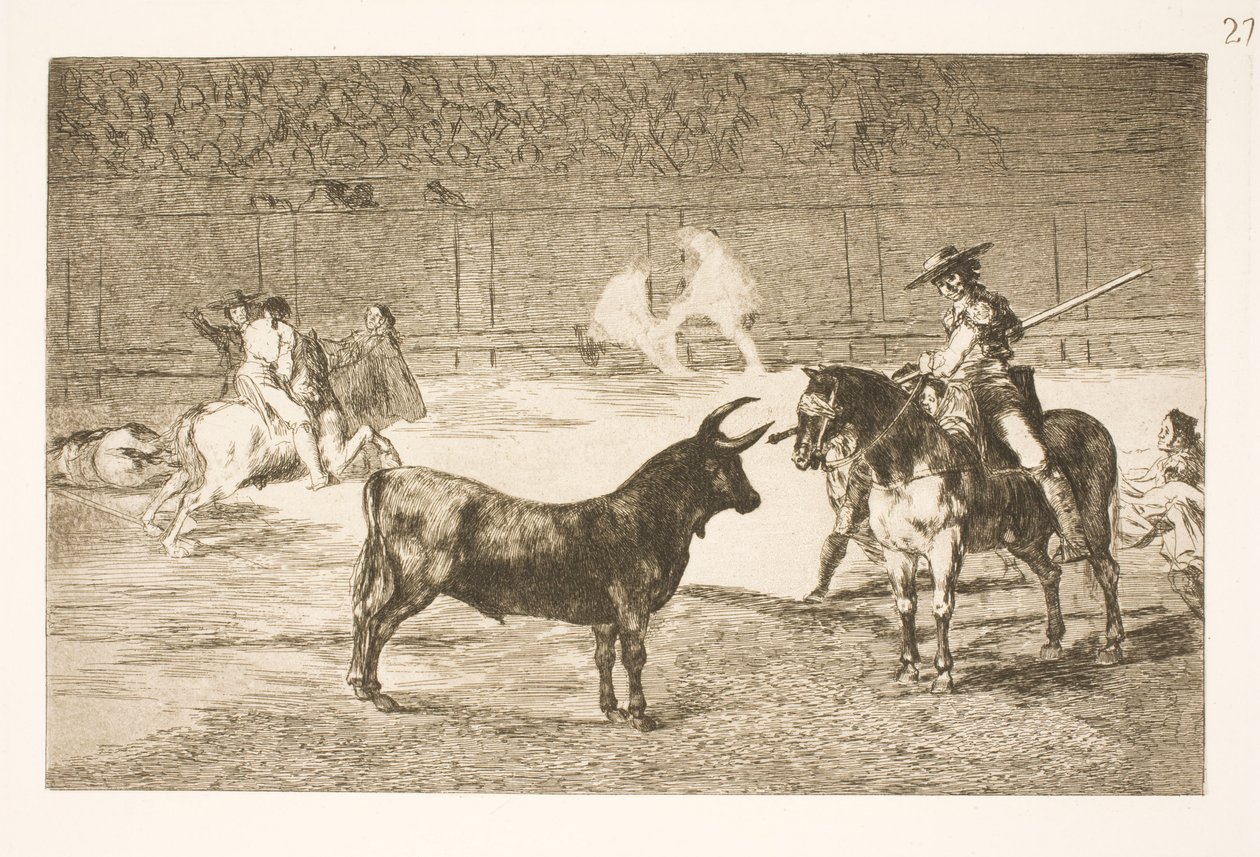 Den berømte picadoren, Fernando del Toro, provoserer olme-oksen med lansen sin av Francisco de Goya