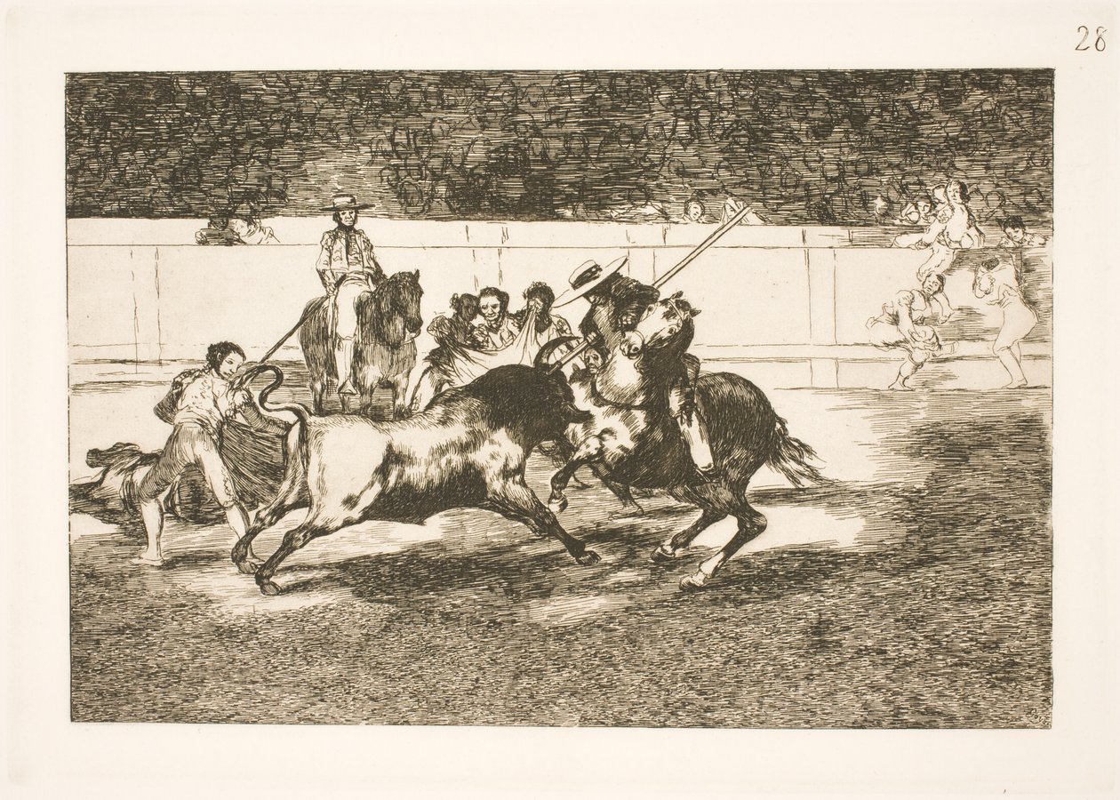 Den mektige Rendon spyr en okse, utfallet som forårsaket hans død på Madrid-arenaen av Francisco de Goya