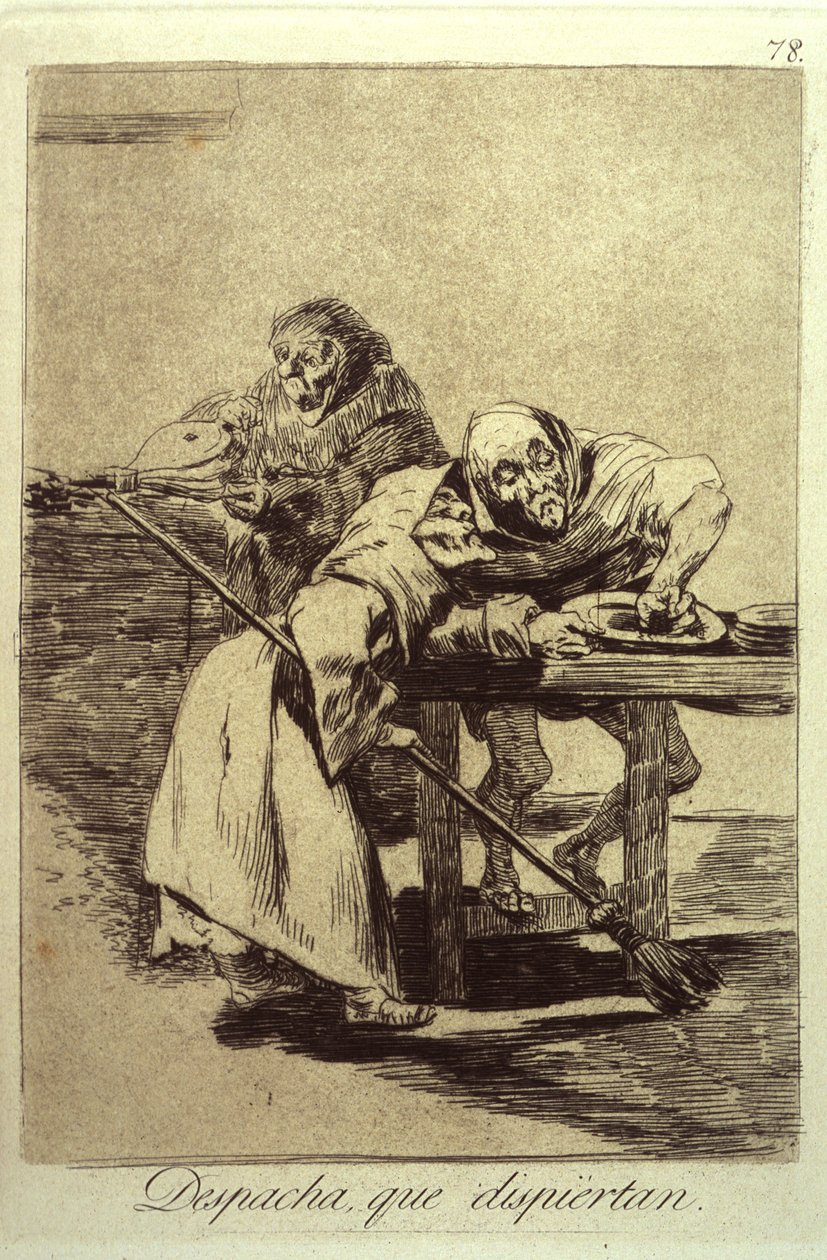 Despacha Que Dispiertan Vær rask, de våkner, plate 78 fra Los Caprichos, 1799 av Francisco de Goya