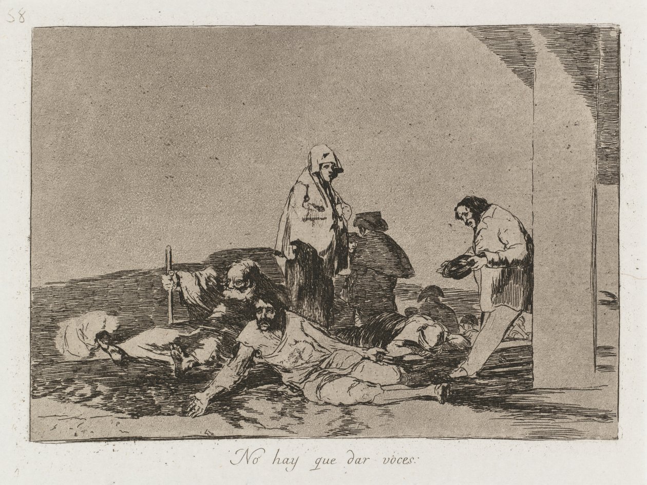 Krigskatastrofer: Pl. 58, Det nytter ikke å rope, 1810-1813. av Francisco de Goya
