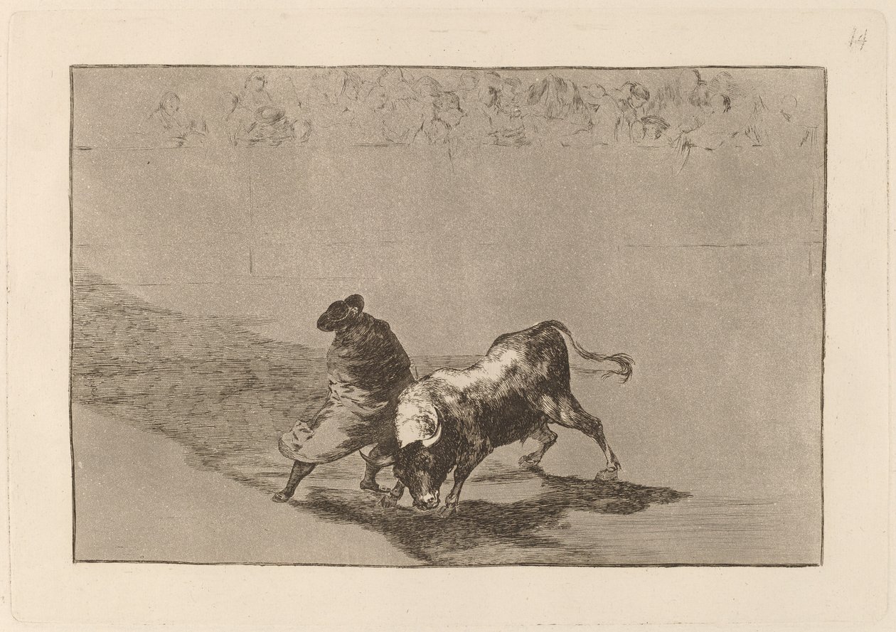 Den svært dyktige studenten av False, pakket inn i kappen sin, lurer oksen med kroppens lek av Francisco de Goya