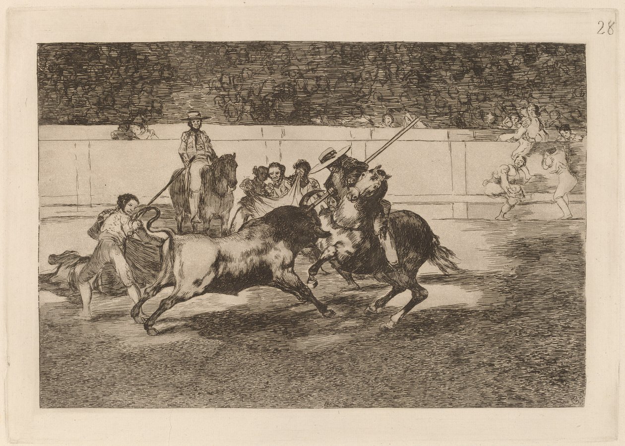 Den kraftfulle Rendon som biter en okse, hvis skjebne han døde på Madrid-plassen (The Forceful Rendon Stabs a Bull with the Pique, from which Pass He Died in the Ring at Madrid) av Francisco de Goya