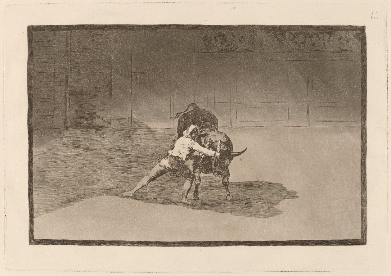 Den berømte Martincho setter banderillas al quiebro (The Famous Martincho Places the Banderillas Playing the Bull with the Movement of His Body) av Francisco de Goya