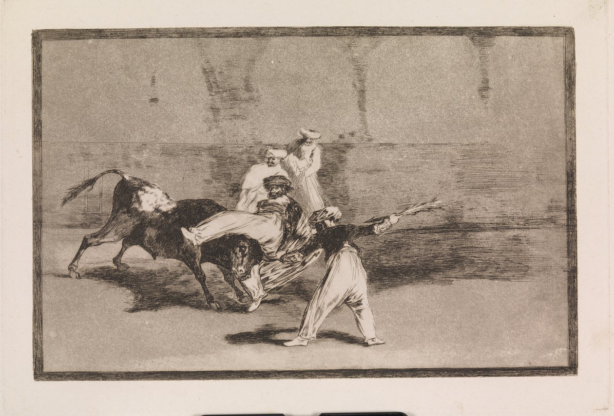 En maur fanget av oksen på arenaen av Francisco de Goya