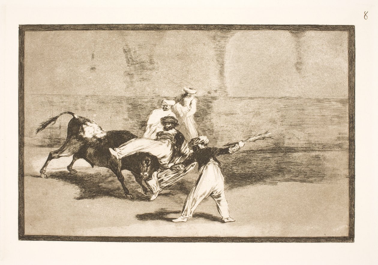 En maur fanget av oksen på arenaen av Francisco de Goya