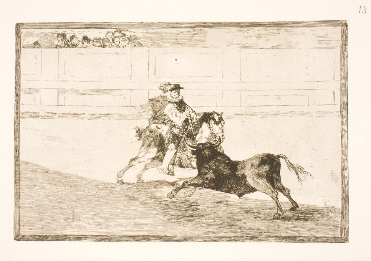 En spansk rytter på arenaen bryter små spyd uten hjelp av sekunder av Francisco de Goya