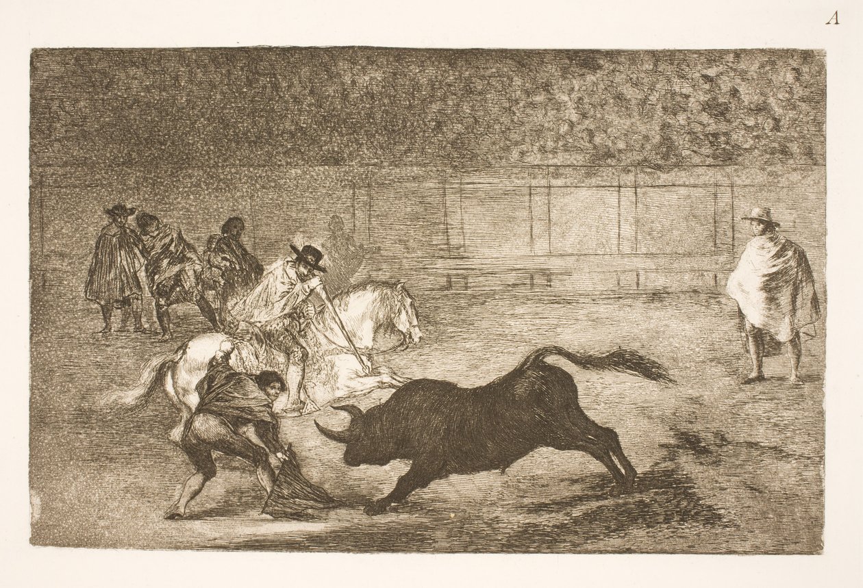 En spansk rytter bryter korte spyd ved hjelp av sekundene sine av Francisco de Goya