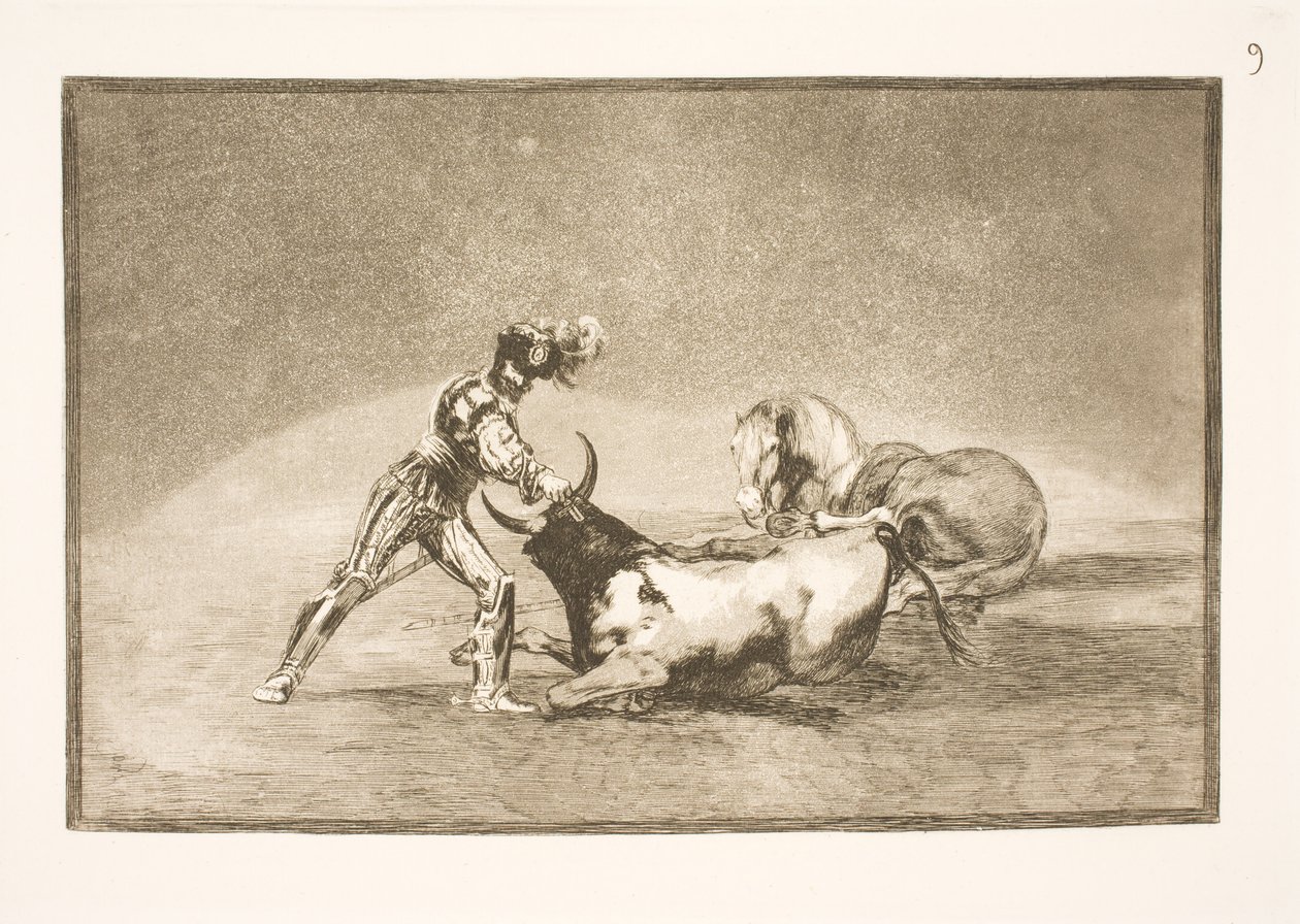 En spansk rytter dreper oksen etter å ha mistet hesten sin av Francisco de Goya
