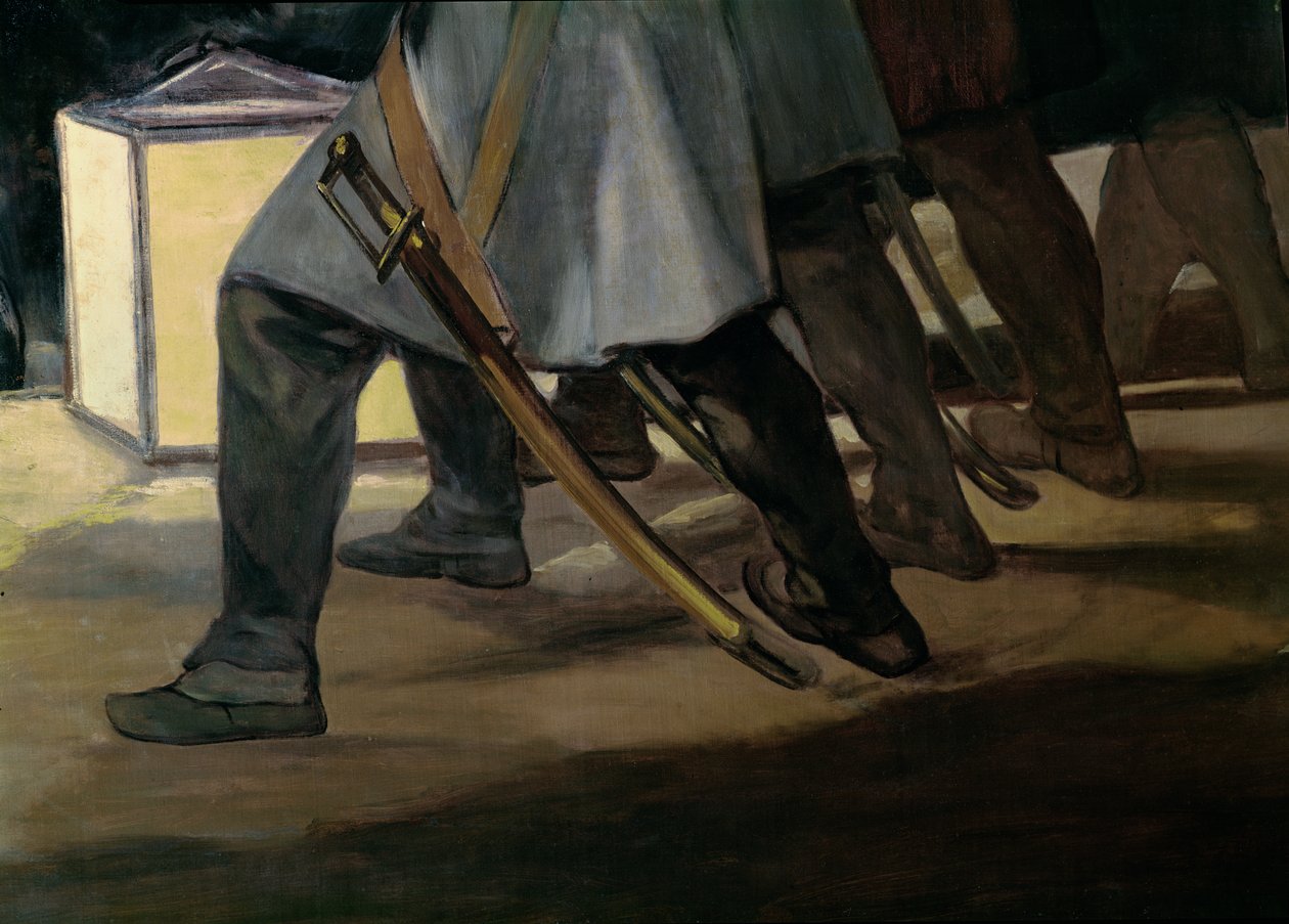 Henrettelse av forsvarerne av Madrid, 3. mai 1808, detalj av soldatens føtter, 1814 olje på lerret detalj av 507 av Francisco de Goya