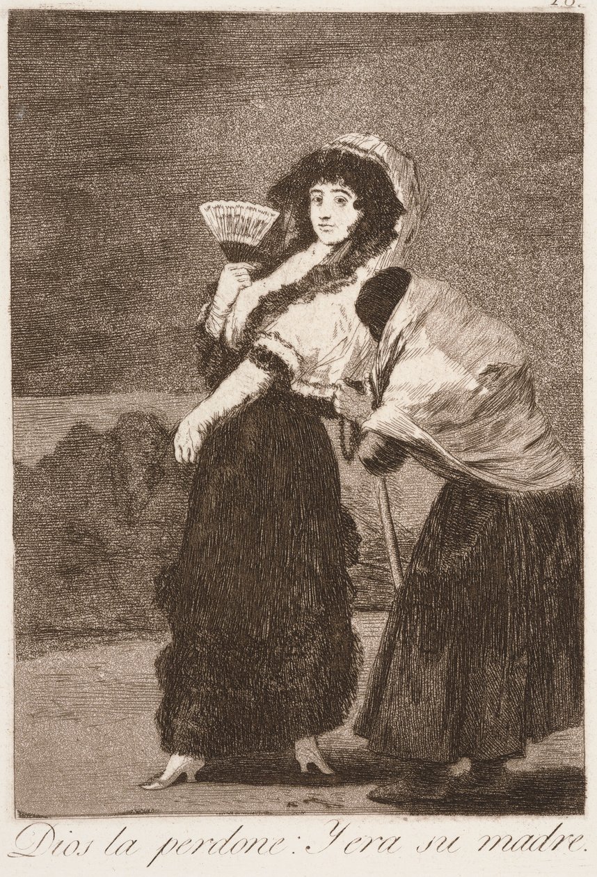 For Guds skyld: Og det var moren hennes (Dios la perdone: y era su madre) fra serien Los Caprichos av Francisco de Goya
