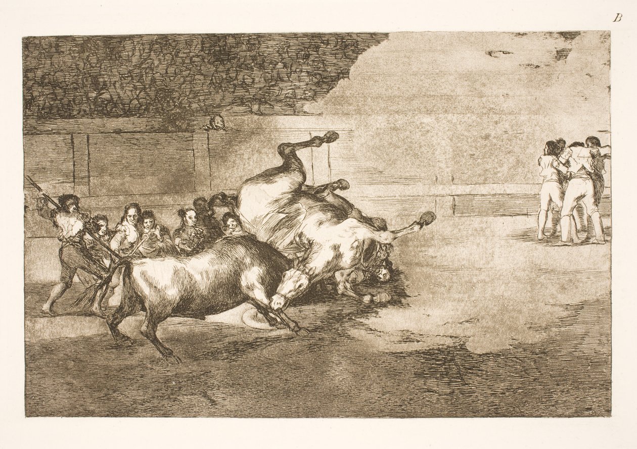 Hest kastet i bakken av en okse av Francisco de Goya
