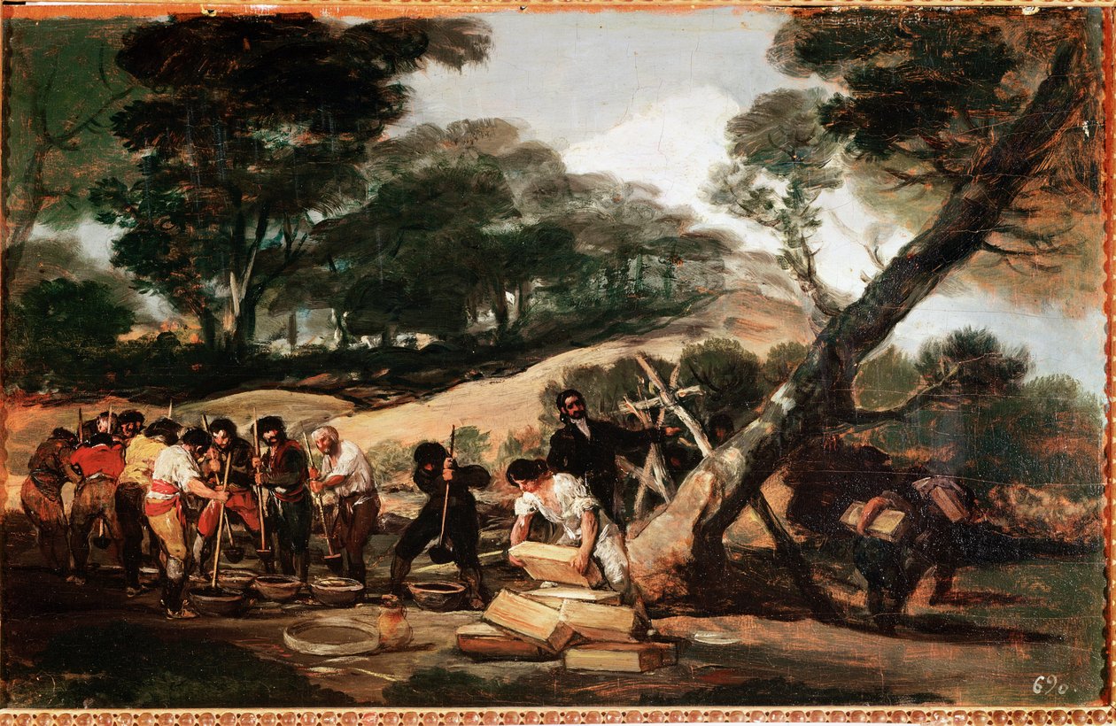 Ulovlig plante av krutt (olje på lerret av Francisco de Goya