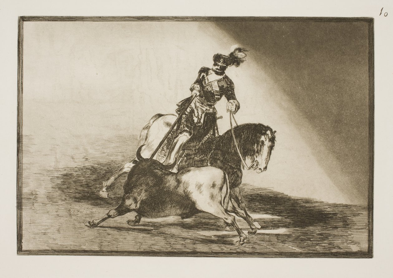 Charles V spidder en okse på arenaen i Valladolid av Francisco de Goya