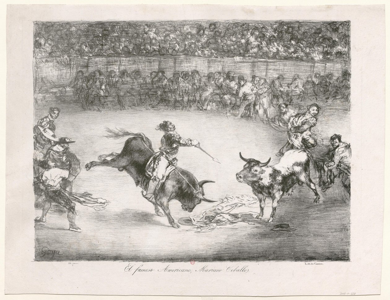 [Les Taureaux de Bordeaux: Den berømte amerikaneren Mariano Ceballos] av Francisco de Goya