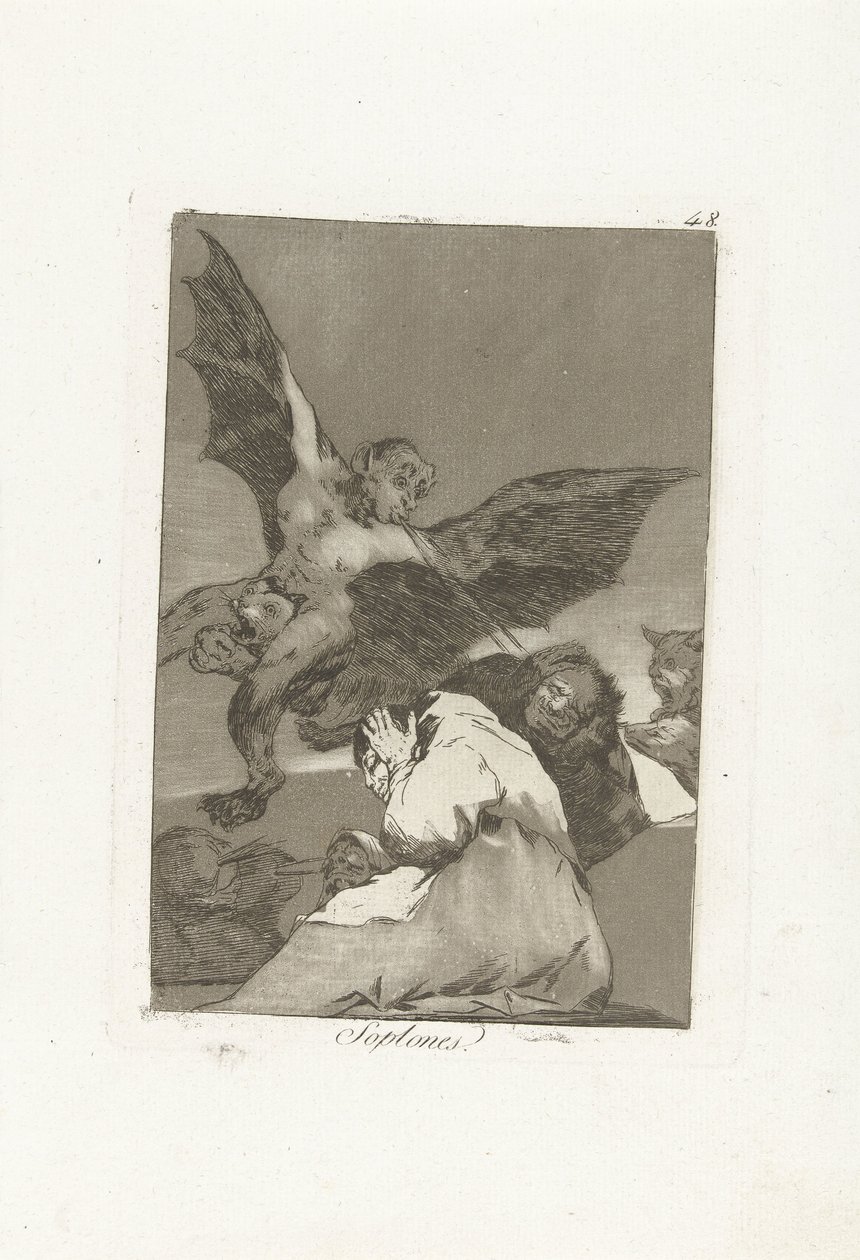 Overblazere Soplones (tittel på objekt) Los Caprichos (serietittel) av Francisco de Goya