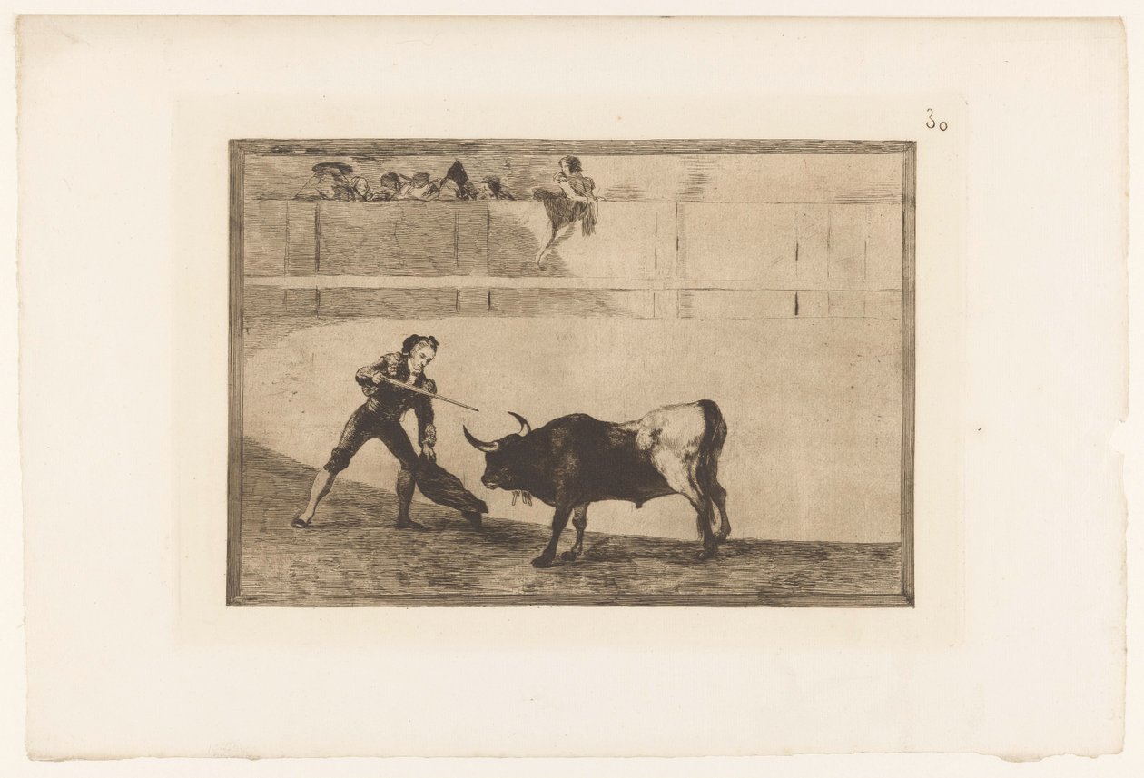 Pedro Romera Martínez doodt en stier Pedro Romero dreper en stående okse Stierengevechten (serietittel) La Taureamachie (serietittel) Tyrefekting (serietittel) av Francisco de Goya