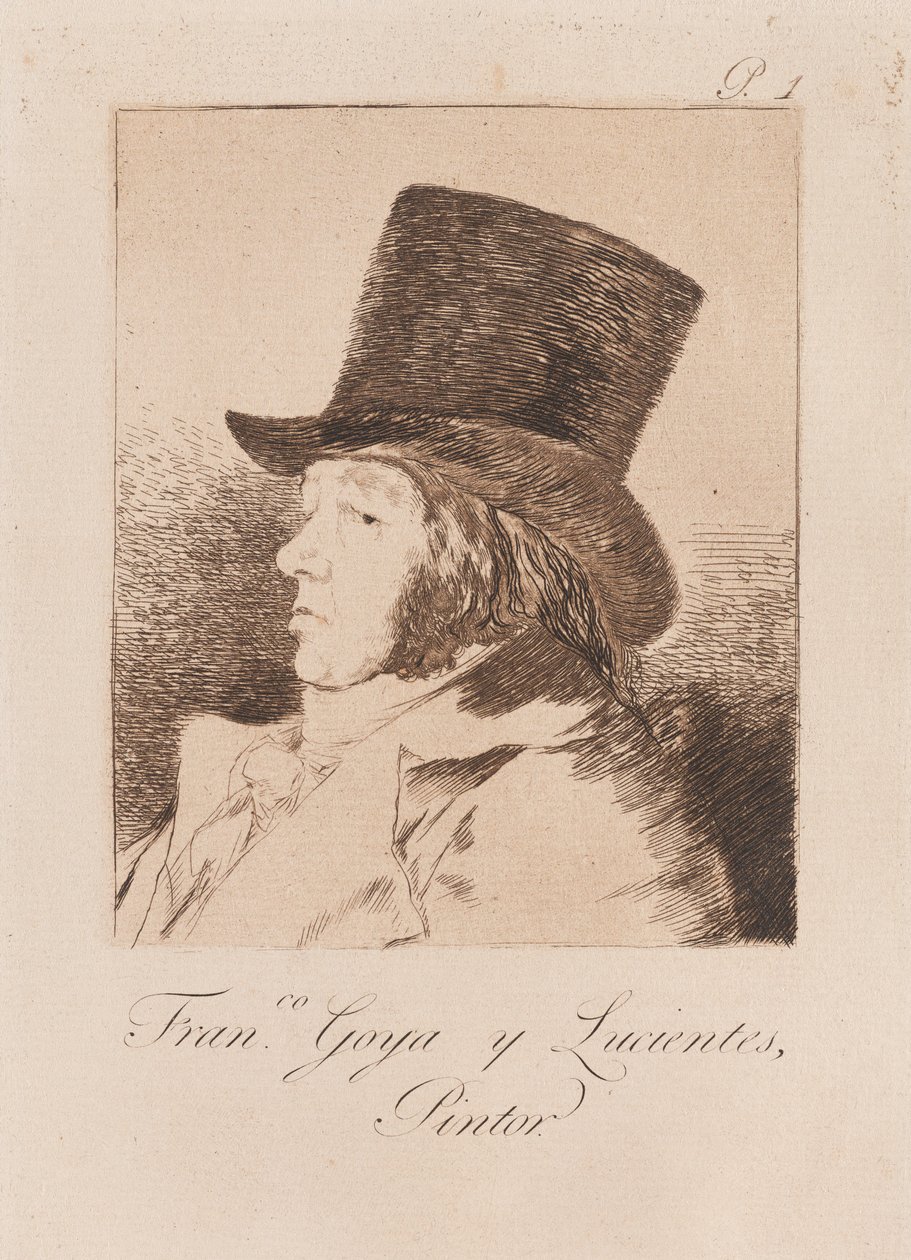 Portrett av kunstneren, slutten av 18.-begynnelsen av 19 århundre (trykk) av Francisco de Goya