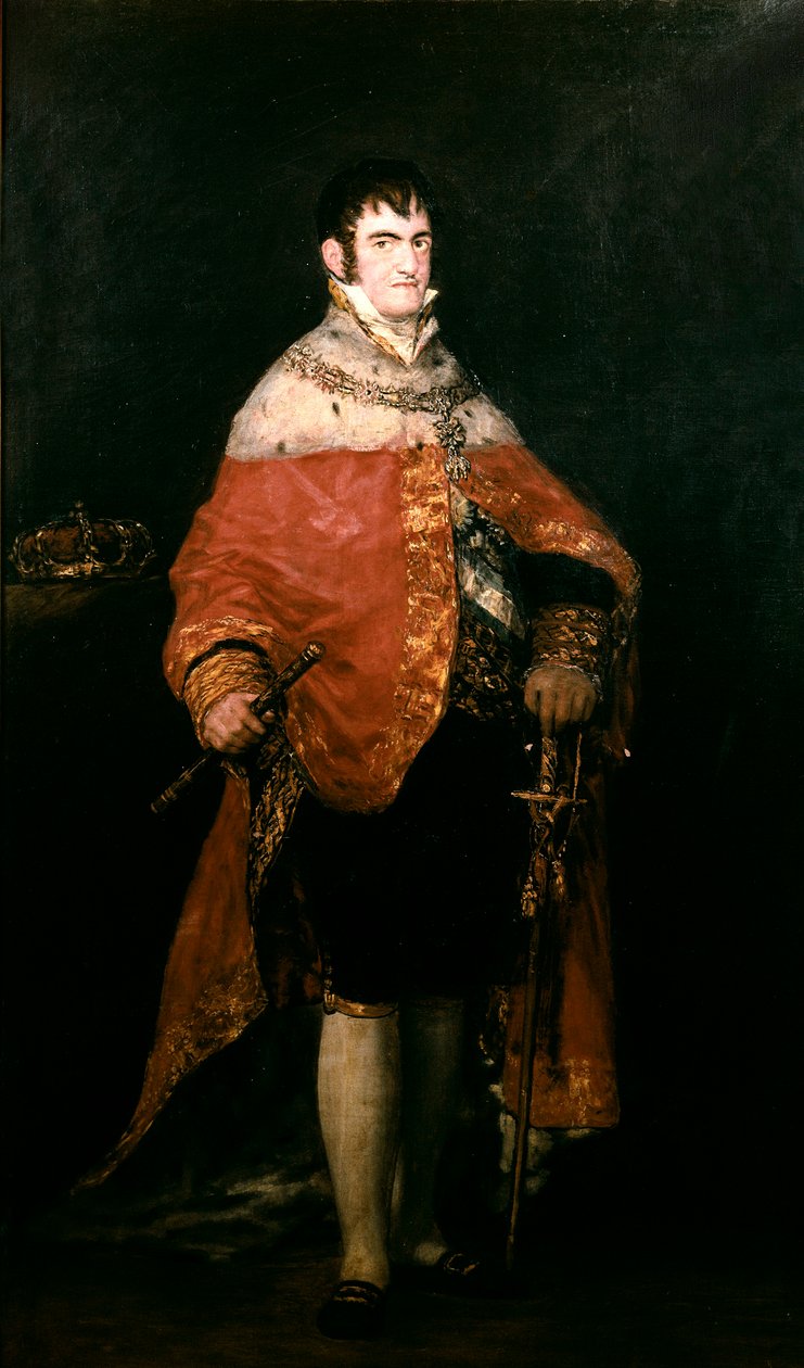 Portrett av kongen av Spania, Ferdinand VII (1784-1833) med sin kongelige kappe av Francisco de Goya