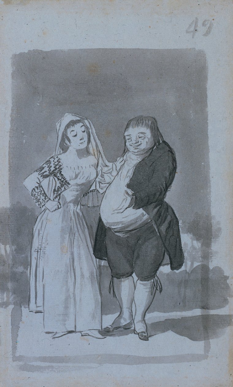 Prostituert anmoder om en feit, stygg mann recto, 1796-97. av Francisco de Goya