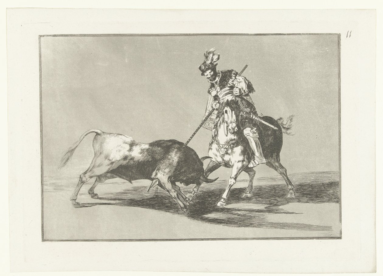 Rodrigo Díaz de Vivar verwondt en stier El Cid Campeador som spretter en annen okse Stierenvechten (serietittel) La Tauromaquia (serietittel) av Francisco de Goya