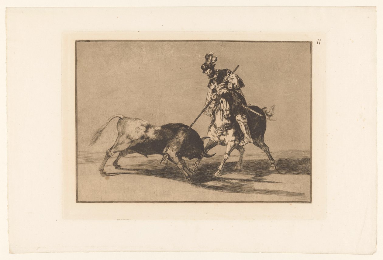Rodrigo Diaz de Vivar har en stier El Cid Campeador skyter en annen okse Stierengevechten (serietittel) La Taureamachie (serietittel) Tyrefekting (serietittel) av Francisco de Goya